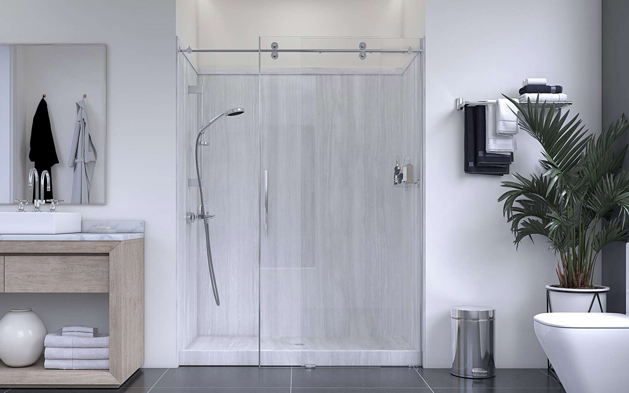 Front view of a luxurious shower in modern bathroom