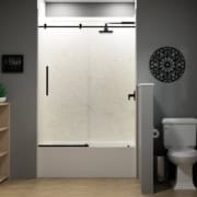 3D Render of white shower in a bathroom with grey walls