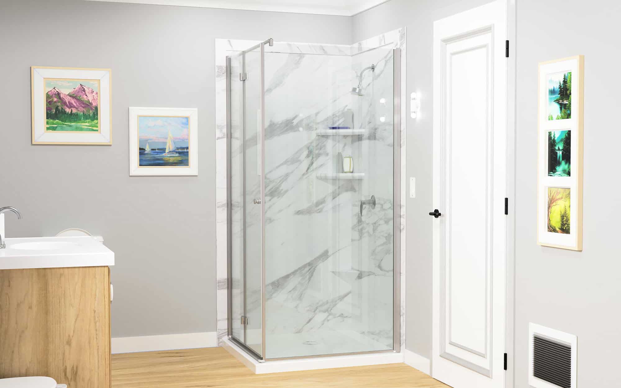 3d model of shower walls covered in marble siding