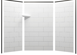 3d model of shower walls with FlexStyle black trim, block tile