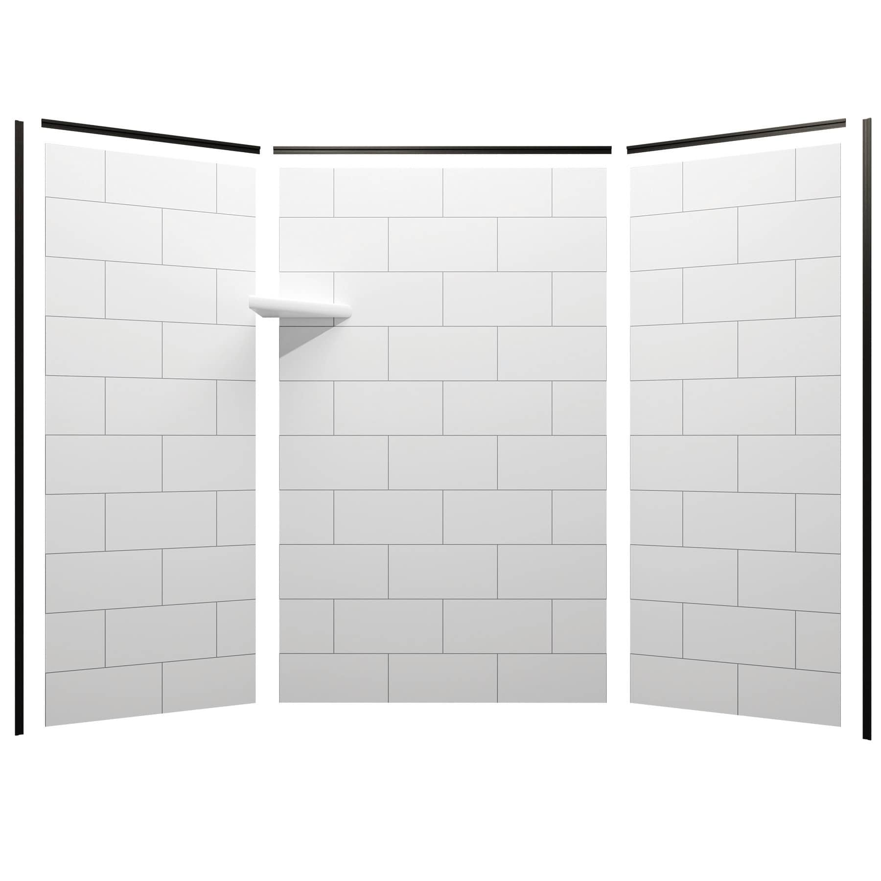 3d model of shower walls with FlexStyle black trim, block tile