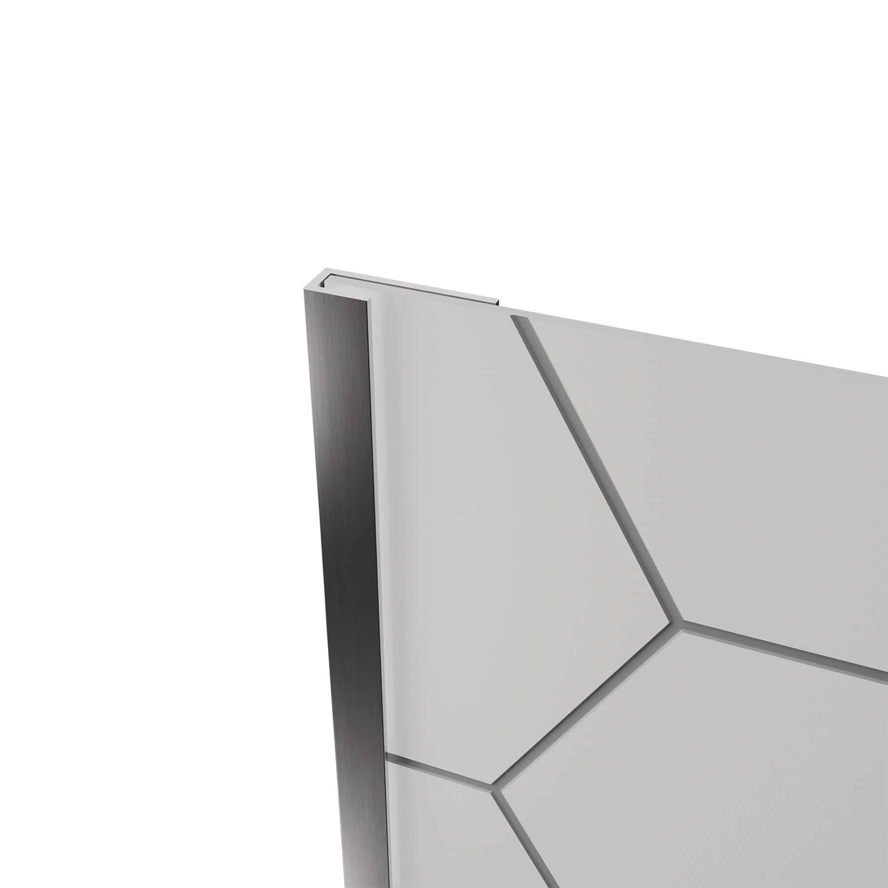 Close up of FlexStyle nickel trim, hexagon tile